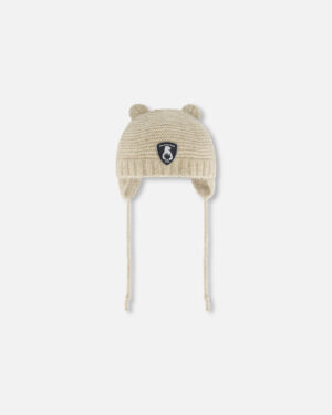 DEUX PAR DEUX HIVER 24 TUQUE EN TRICOT BEIGE AVEC OREILLES