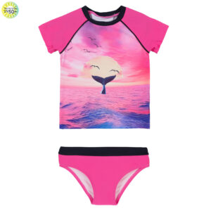 NANO PRINTEMPS 25 MAILLOTS FILLE BALEINE SOURIANTE 2 PIÈCES RASHGUARD FUSHIAS