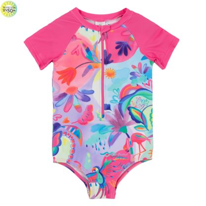 PRÉCOMMANDE NANO PRINTEMPS 25 MAILLOTS FLAMANT ABSTRAIT UNE PIÈCE RASHGUARD ROSE – Image 2