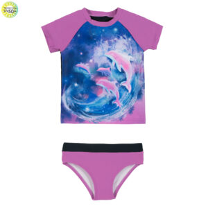 NANO PRINTEMPS 25 MAILLOTS FILLE DAUPHINS DEUX PIÈCES RASHGUARD VIOLET