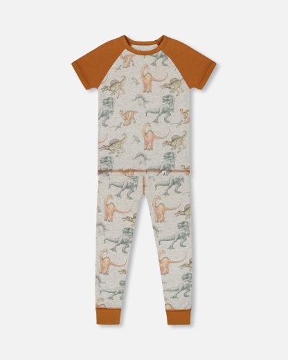 PRÉCOMMANDE DEUX PAR DEUX PRINTEMPS 25 PYJAMA BEIGE CHINÉ DINOSAURE – Image 2