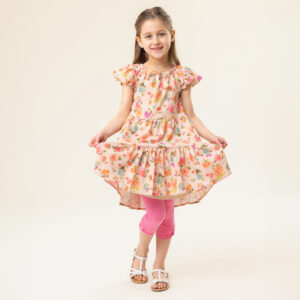 NANO PRINTEMPS 25 PETIT POUCE VERT ROBE BEIGE IMPRIMÉE