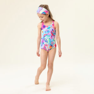NANO PRINTEMPS 25 MAILLOTS FILLE FLAMANT ABSTRAIT UNE PIÈCE ROSE