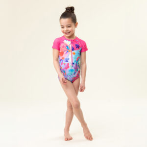 NANO PRINTEMPS 25 MAILLOTS FILLE FLAMANT ABSTRAIT UNE PIÈCE RASHGUARD ROSE