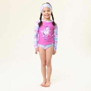NANO PRINTEMPS 25 MAILLOTS FILLE LICORNE DEUX PIÈCES RASHGUARD ROSE