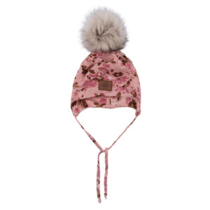 NANO AUTOMNE 25 TUQUE JERSEY DOUBLÉ MICROPOLAIRE AVEC CORDONS ROSE PÂLE IMPRIMÉ