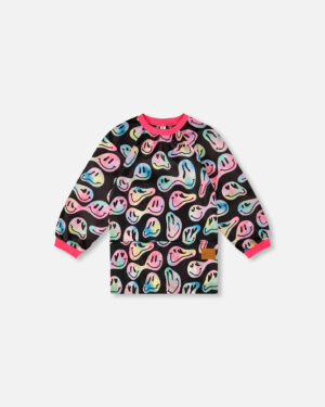 DEUX PAR DEUX LA RENTRÉE 25 TABLIER SCOLAIRE NOIR/ARC EN CIEL BONHOMMES SOURIRE