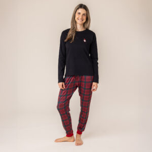 NANO NOEL 25 PYJAMA ADULTE FEMME NOIR/ROUGE CARREAUTÉ (COMME LA FAMILLE)