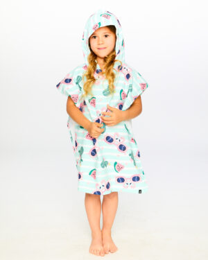 Serviette de plage avec capuchon flamants roses et cactus