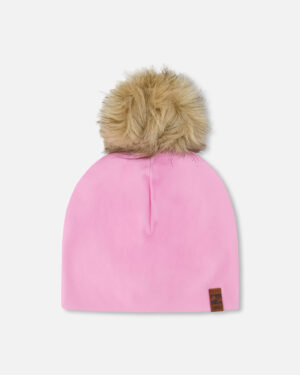 Tuque en jersey extensible rose avec pompon