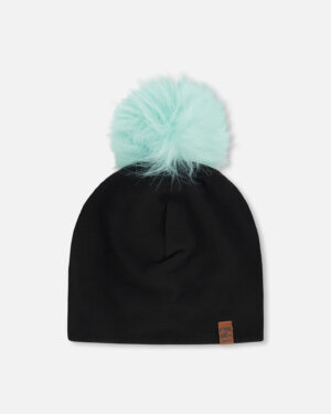 Tuque en jersey extensible noir avec pompon
