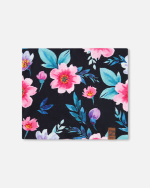 Cache-cou en jersey extensible noir imprimé fleurs