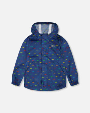 Manteau Coupe-vent transportable en polyester bleu imprimé voitures - 3/4