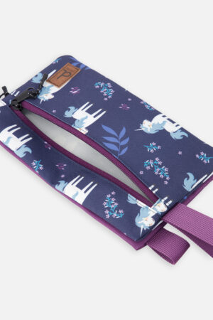 DEUX PAR DEUX LA RENTRÉE 26 COFFRE À CRAYON DOUBLE BLEU MAUVE IMPRIMÉ LICORNE