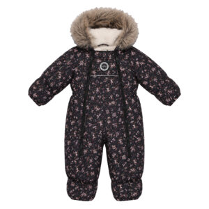Habit de neige une-pièce bébé noir imprimé de fleurs
