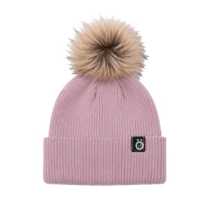 Tuque mauve en tricot doublé à pompon