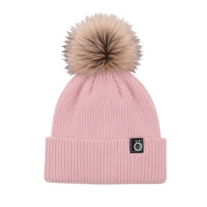 Tuque rose pâle en tricot doublé à pompon
