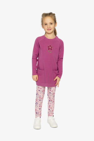 Deux par deux Ensemble tunique violet rosé et Legging rose imprimé de marguerites